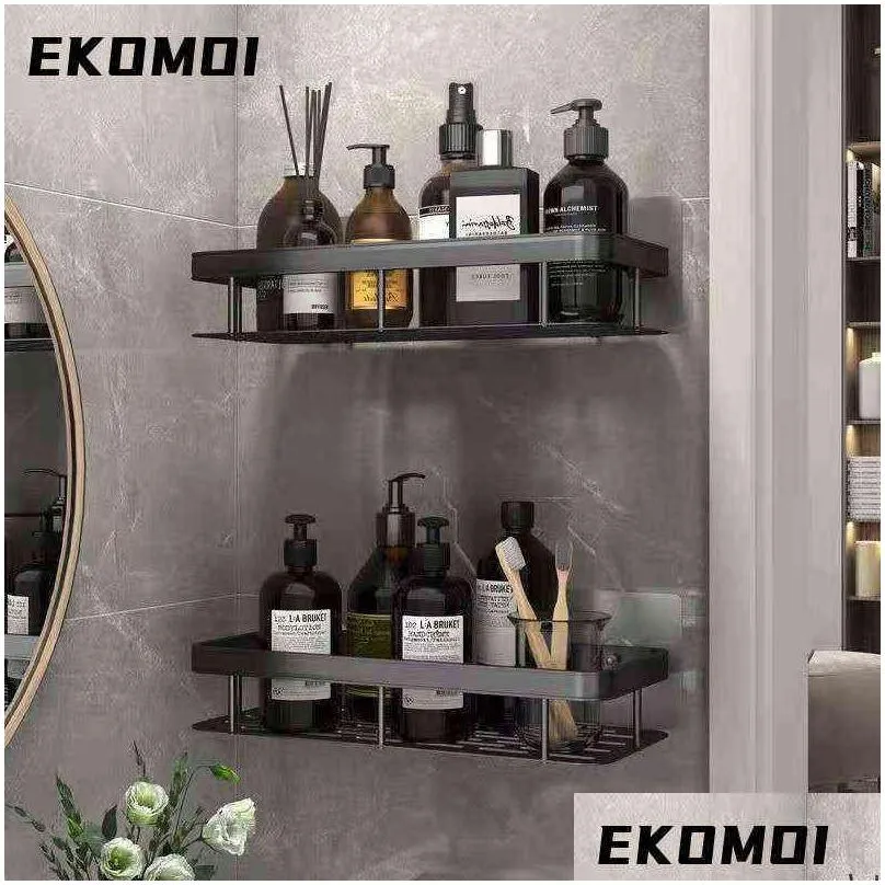 ekomoi punch bathroom shelf nodrill corner shelves shower kitchen organizer storage rack holder accessories set 211112