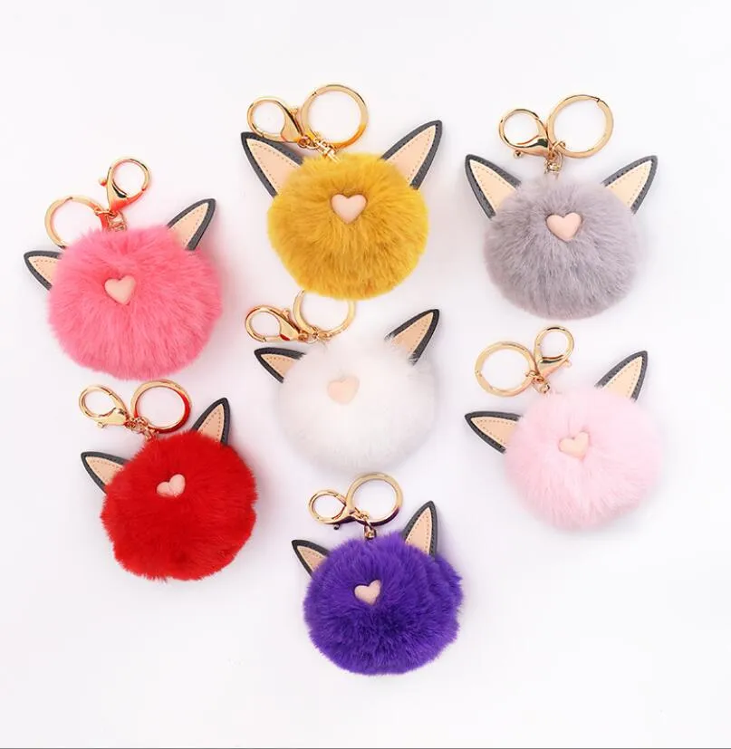 plush cat fur ball keychains cute kitten ear hair ball car keychain ladies bag pendant accessories key ring couple birthday gift