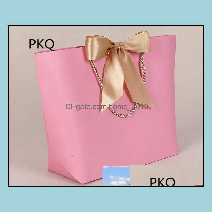 10pcs/lot 21x7x17cm solid color kraft paper gift bags with handles 7colors clothes shoe shopping packaging bag