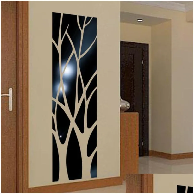 mirrors 1pc modern mirror style removable decal tree art mural wall stickers home room decor acrylic for living bedroom4