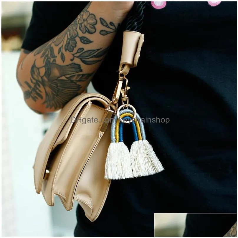 weaving rainbow keychains for women boho handmade key holder keyring macrame bag charm car hanging jewelry gifts