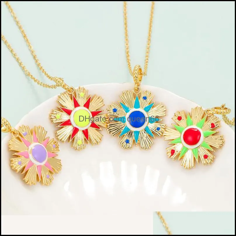 pendant necklaces fashion high quality gold plated sun star flower necklace hand painted enamel colorful bohemian copper