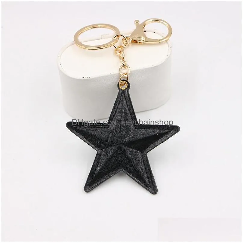 fashion charm pu leather star pendant keychain women fivepointed alloy bag key ring holder for women gift souvenir jewelry