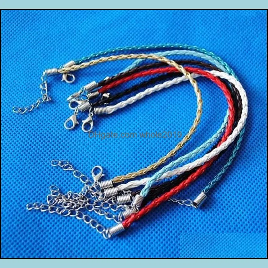 fashion 3mm 100pc lots jewelry mixed type alloy antique silver diy charms pu braided leather bracelets