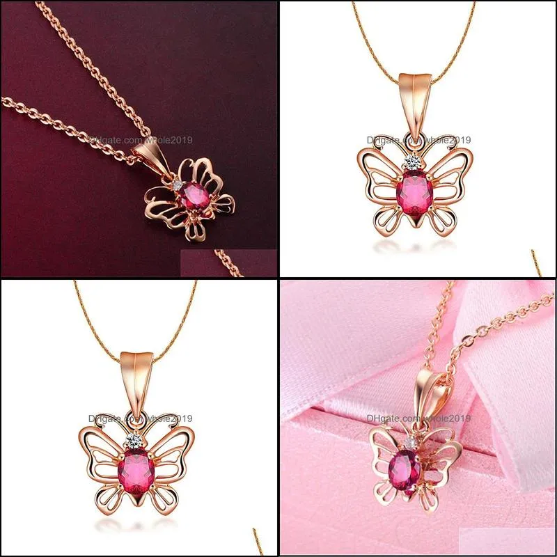 rose gold necklace dancing butterfly gemstone pendant necklaces 18k gold cutout butterfly ruby pendants necklaces party gift jewelry