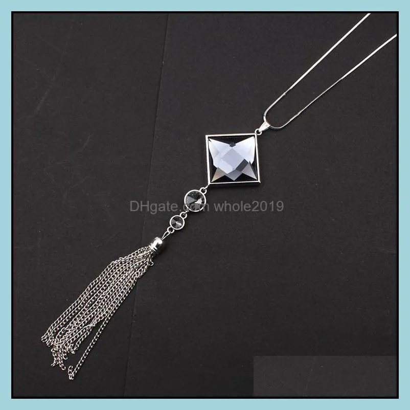 fashionable temperament allmatch square fringed sweater chain long necklace womens pendant necklace