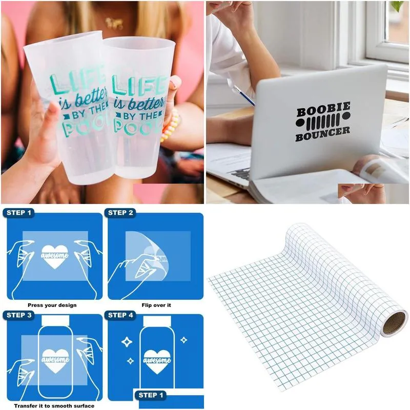 window stickers 12x200 transfer paper tape roll blue alignment grid for silhouette cameo cricut adhesive signs sticker