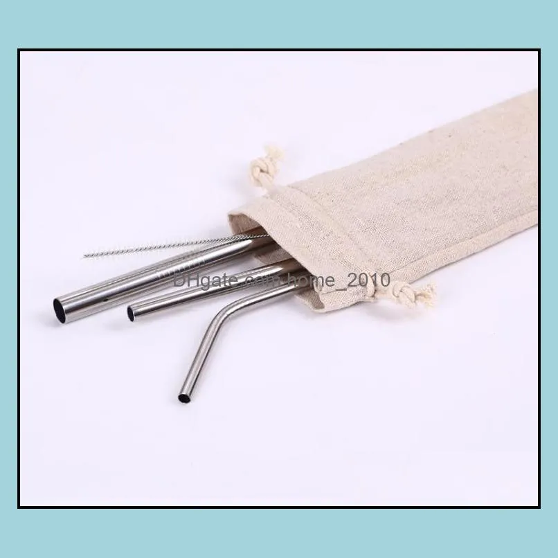  combination customized bag packing 4add1 reusable stainless steel drinking straws set metal straws set with cleaning brush sn174
