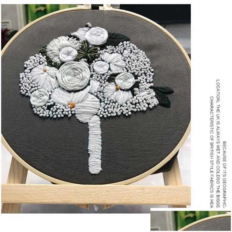 other arts and crafts 3d europe bouquet cross stitch kit with embroidery hoop holding flowers bordado iniciante wedding decoration sewing