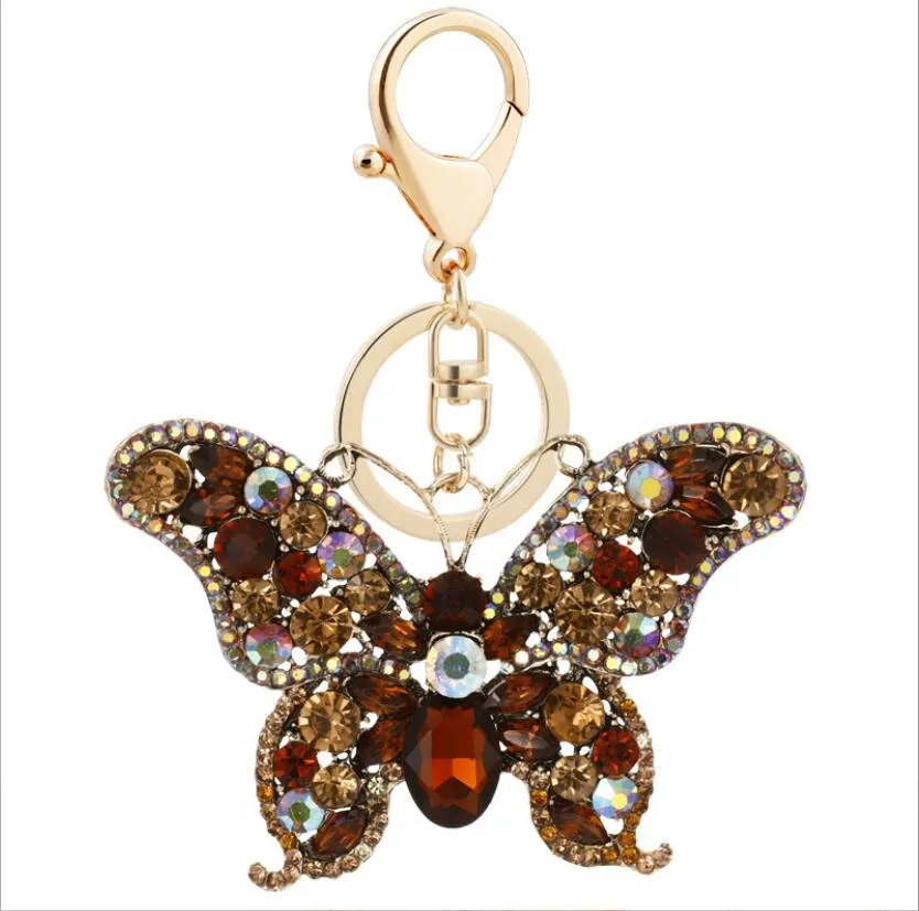 sweet big rhinestone butterfly keychain cute fashion glitter crystal insect charm pendant handbag accessories key ring jewelry