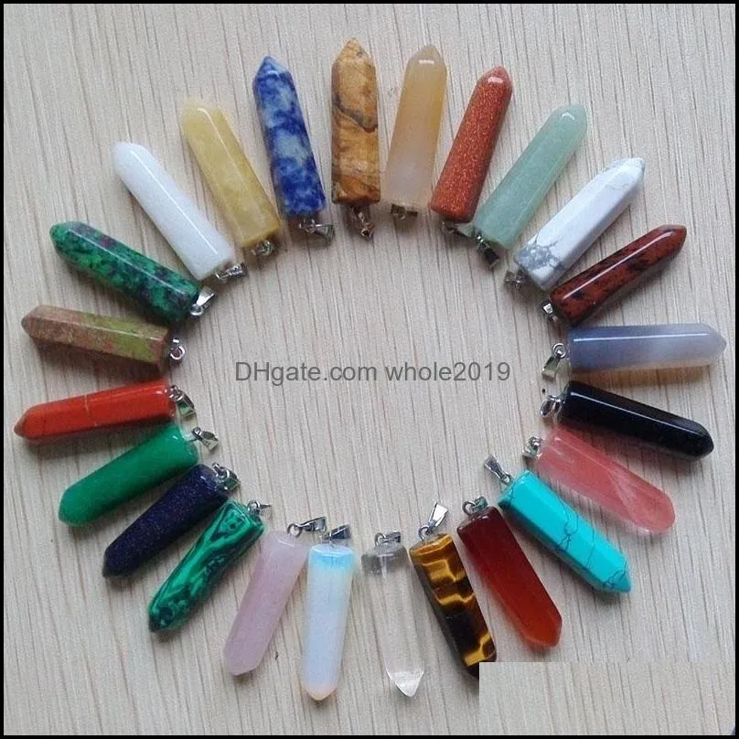 fashion assorted natural stone pillar charms chakra hexagonal prism healing reiki point pendants for necklace jewelry making