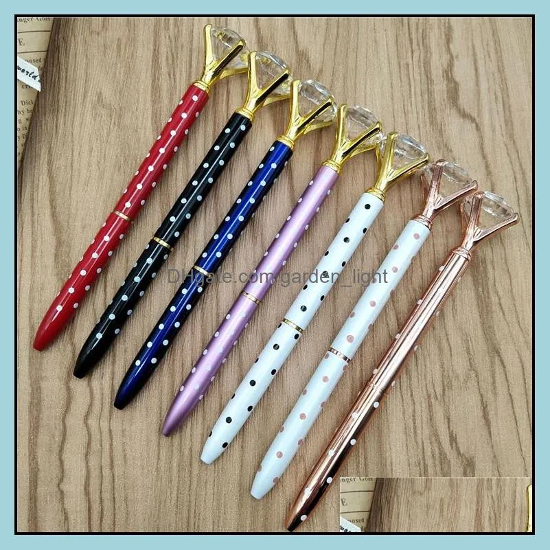 19 colors creative crystal glass kawaii ballpoint pen girl lady ring big gem large diamond fashion school office supply for women wedding bridal shower