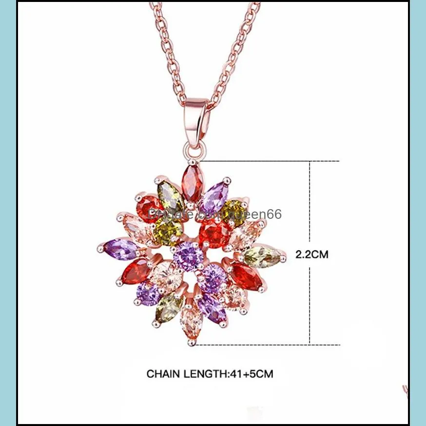 multicolor stones cz pendant necklaces for women flower cubic zirconia crystal rose gold color small jewelry