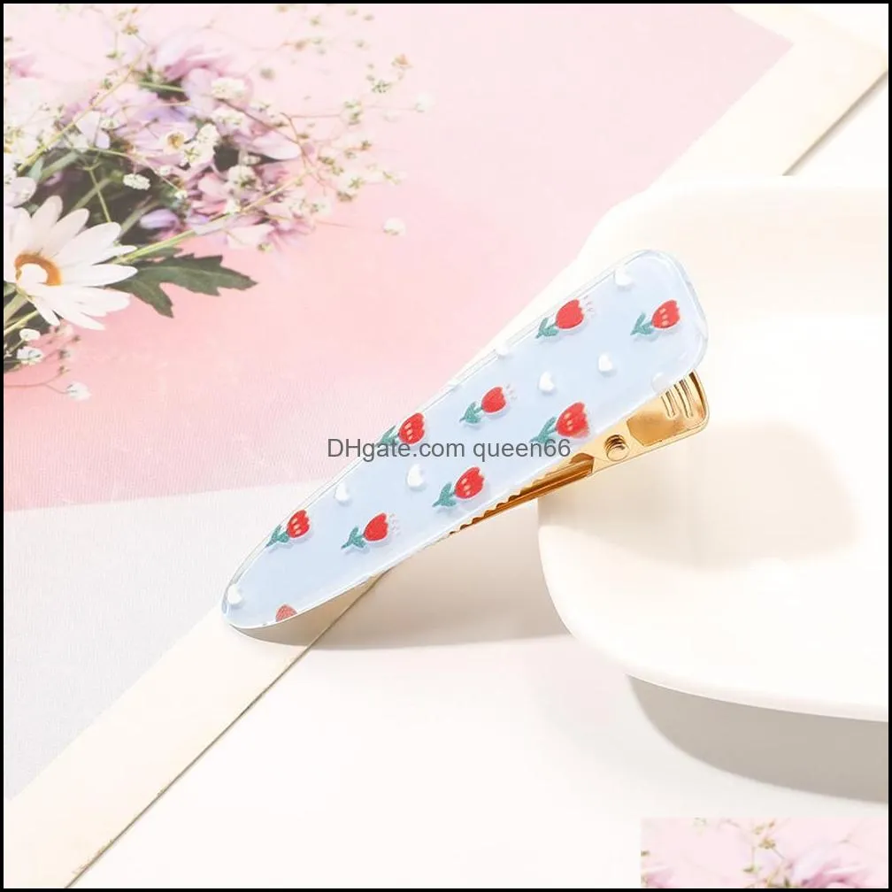 korea summer cartoon flower carrots duck hair clips girls women acrylic water drop model flowers barrettes female ponytail head wear bang edge clip