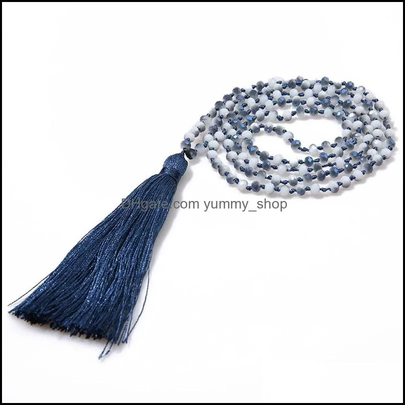 glass crystal mala necklace handmade knot faceted roundelle crystal long tassel buddhism meditation necklace for women gift 651 q2