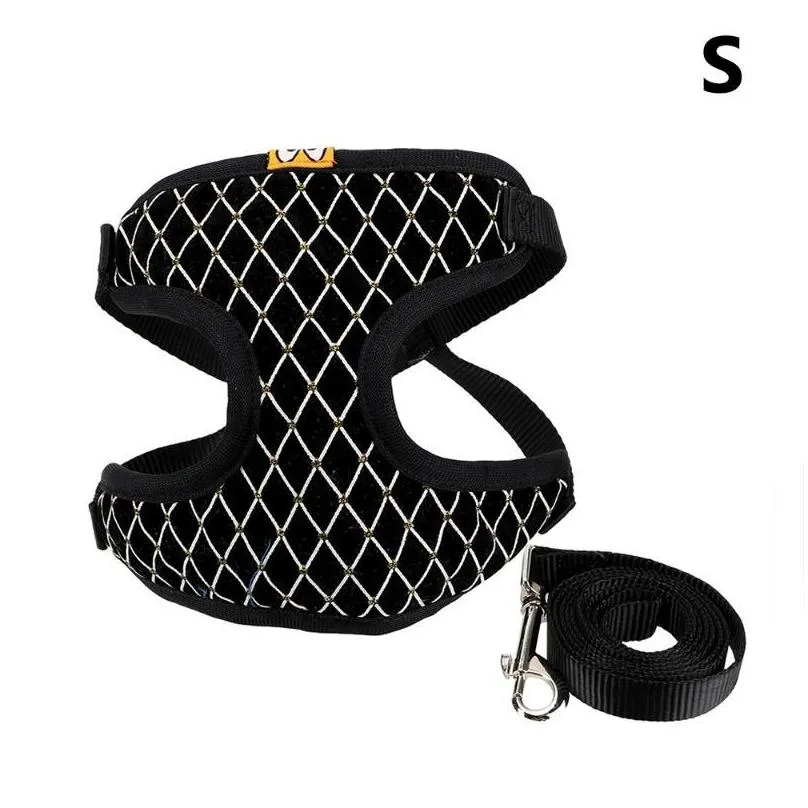 cat collars leads pet products supplies rhinestone mesh harness leash set vest for small dog