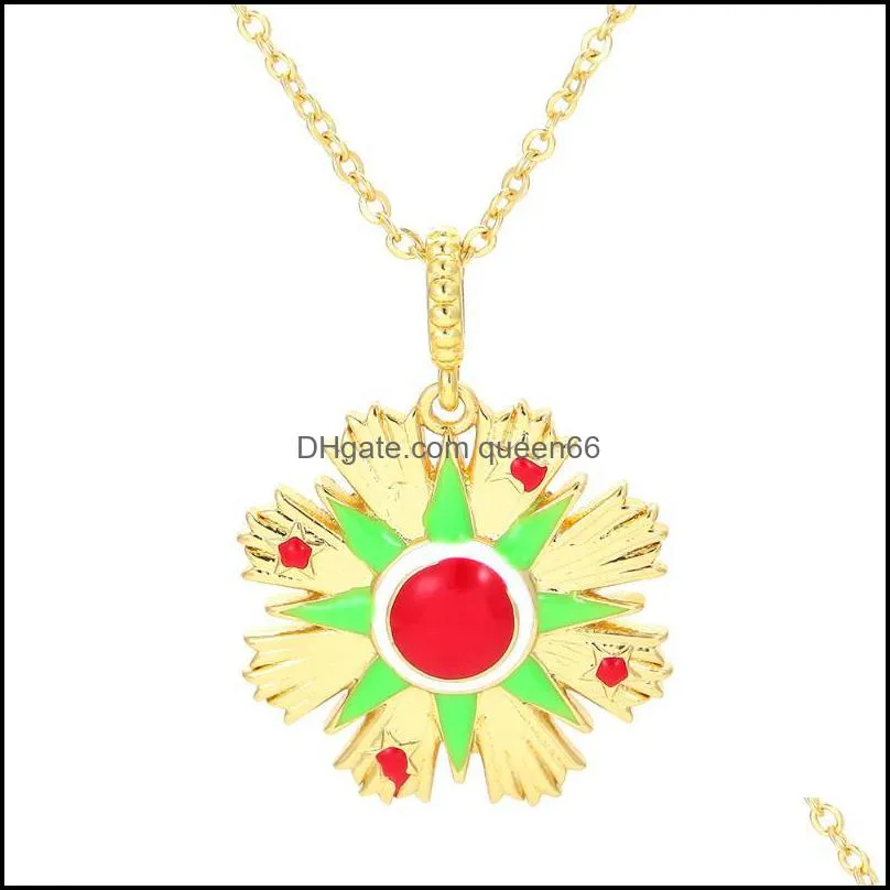 pendant necklaces fashion high quality gold plated sun star flower necklace hand painted enamel colorful bohemian copper