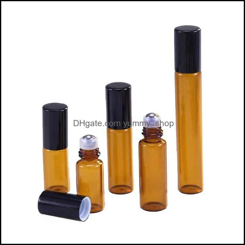 3ml 5ml amber glass roll on bottle travel  oil perfume bottle with stainless steel balls