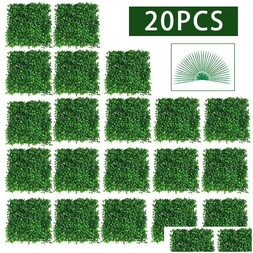 decorative flowers wreaths 20 pcs artificial boxwood grass 25x25cm backdrop panels topiary hedge plant garden backyard fence greenery