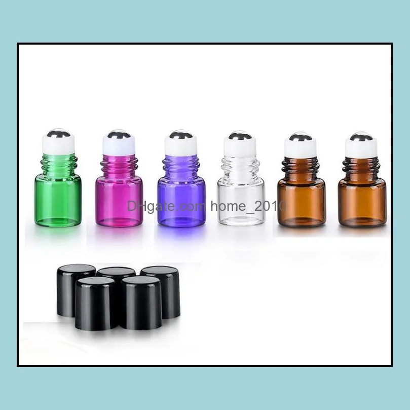 wholesale 1ml 2ml metal roller bottles for  oils mini glass roll on bottles with black lid sn1257