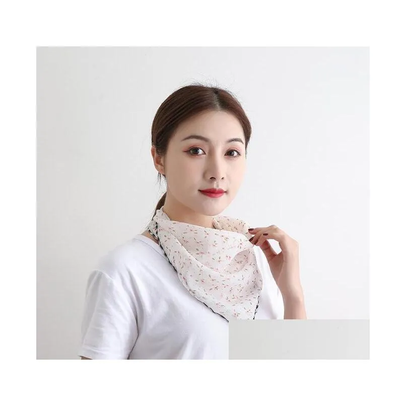 sunscreen mask neck protection thin summer breathable silk scarf full covering chiffon triangle scarf outdoor riding women