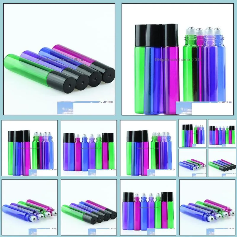  arrival pull tube 10ml glass roller oil bottles blue purple green red 10 ml roll on bottles aromatherapy fragrance 1100pcs factory