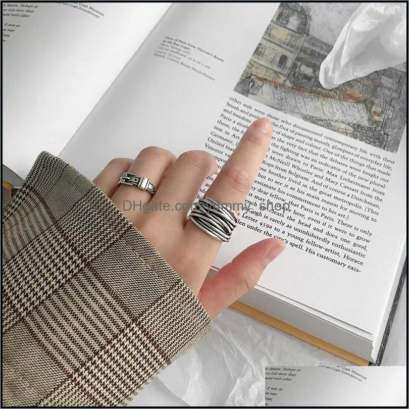 authentic 925 sterling silver multilayer wrap open rings for women new vintage female adjustable statement ring 831 r2