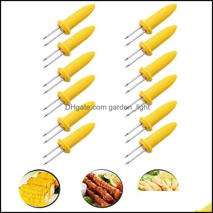 stainless steel bbq corn holders corn on the cob skewers fruit forks outdoor barbecue fruit fork kitchen tool