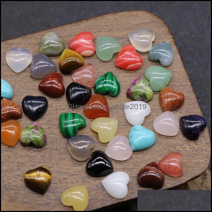 10mm flat back assorted loose stone heart shape cab cabochons beads for jewelry making wholesale