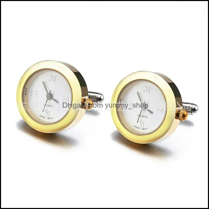 functional watch cufflinks for mens round real clock cuff links with battery digital watch cufflink cuffs relojes gemelos