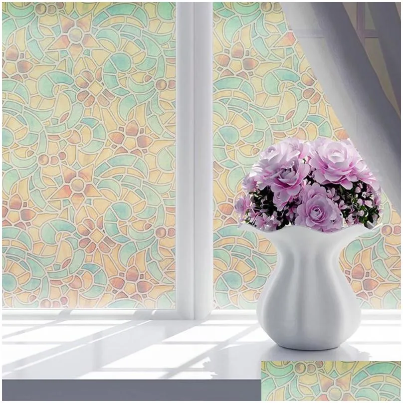 window stickers 60x200cm waterproof glass sticker bath door film flower privacy home decor