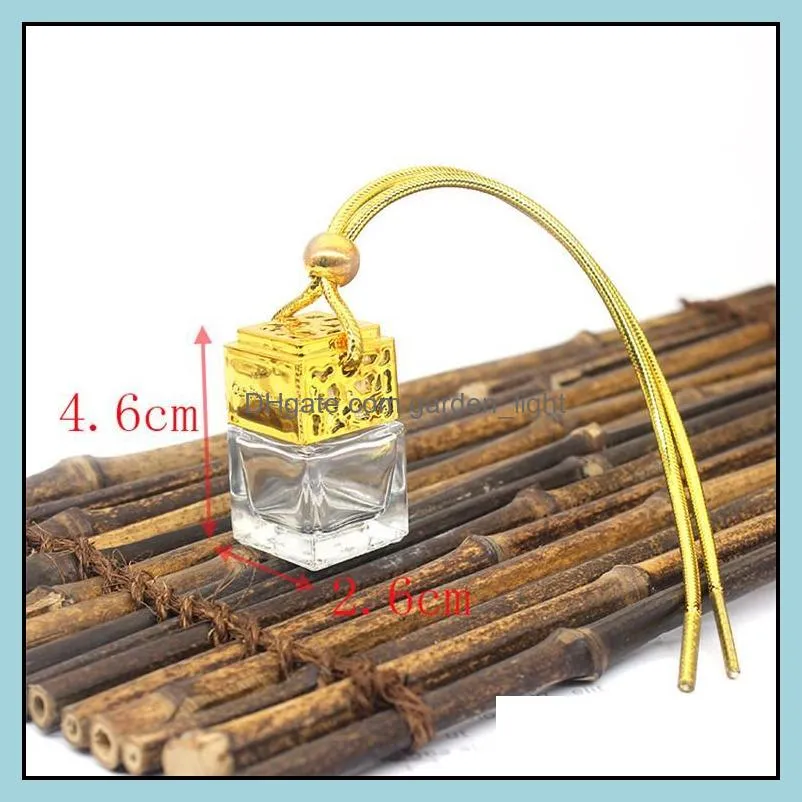 2020 cube hollow car perfume bottle rearview ornament hanging air freshener for  oils diffuser fragrance empty glass bottle