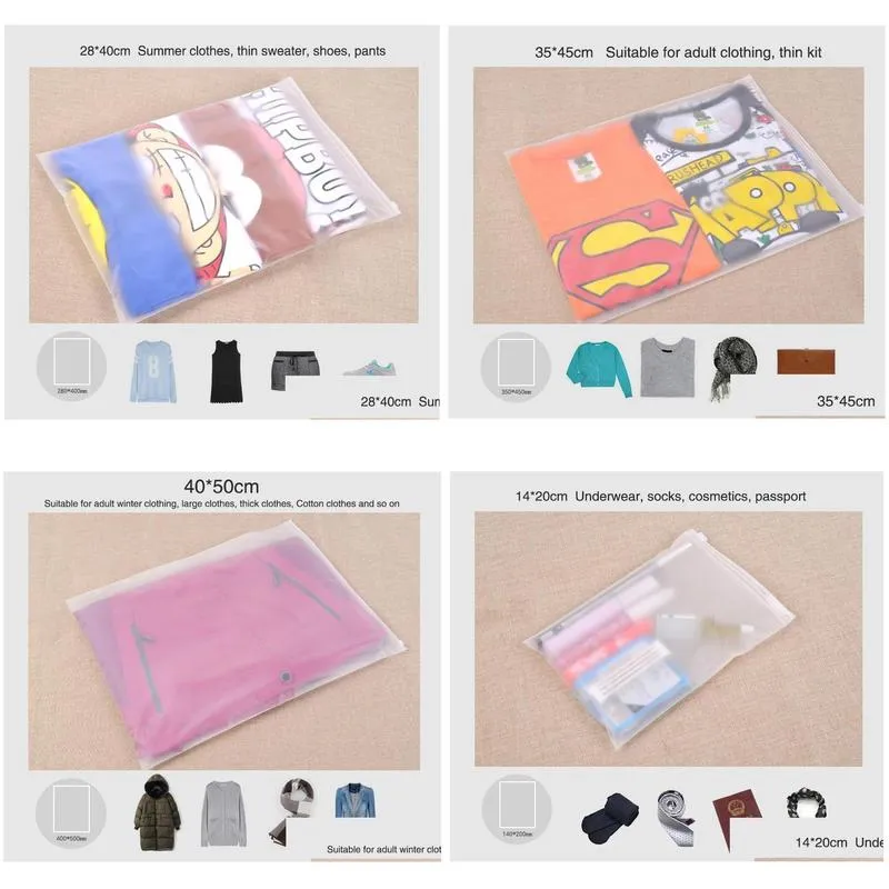 matte frosted travel storage custom size pouches sealed waterproof transparent bags for clothing1