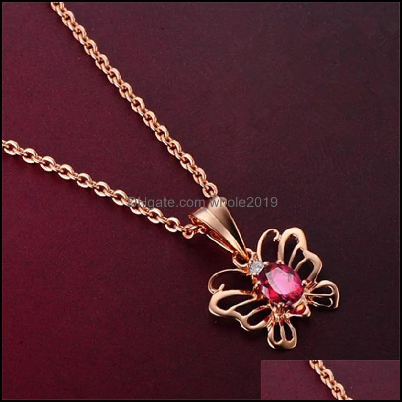 rose gold necklace dancing butterfly gemstone pendant necklaces 18k gold cutout butterfly ruby pendants necklaces party gift jewelry