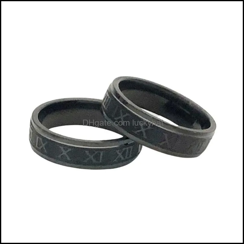 wholesale 36pcs new style black roman numberals band rings mix stainless steel fashion charm men women party gift jewelry