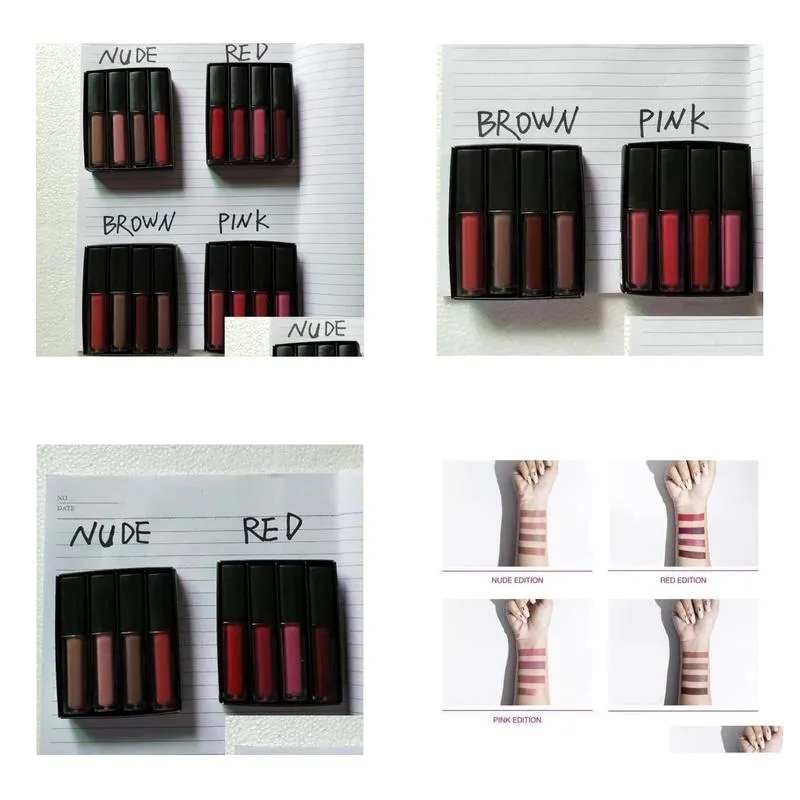 liquid lipstick kit the red nude brown pink edition mini liquid matte lipstick 4pcs/set 4 x 1.9ml 