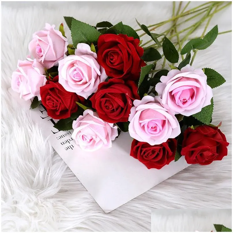 simulation flowers flannel roses fake decorative wedding supplies artificial flowers ornaments valentines day gift