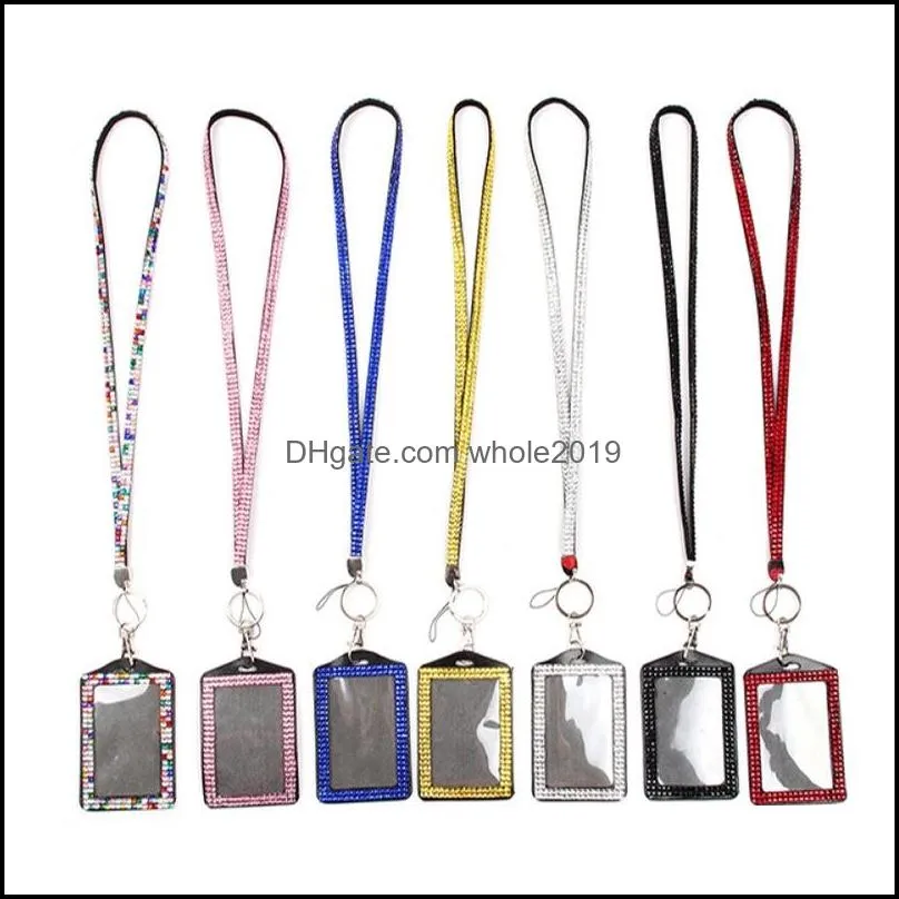 rhinestone crystal card id badge holder with lanyard rope bling vertical id business card case office papelaria supplies 941 b3