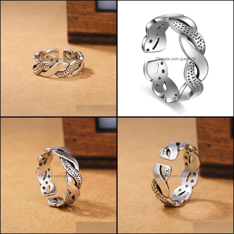 s925 silver antique band rings crossed adjustable women jewelry