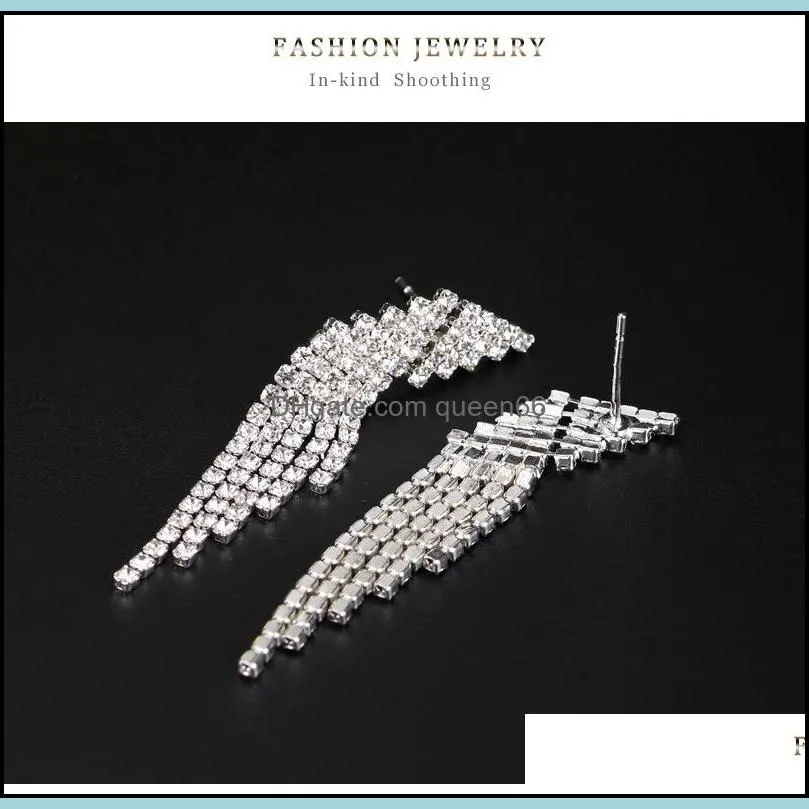 fashion bride long hanging earring crystal rhinestone tassel earrings for women wedding engagement jewelry accessories