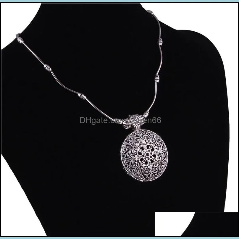 vintage jewelry bohemian tibetan silver color necklaces gypsy ethnic hollow carved metal flower pendants necklace for women