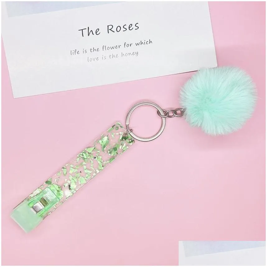 atm card puller key rings acrylic credit card grabber party favor with rabbit fur ball keychain 0111