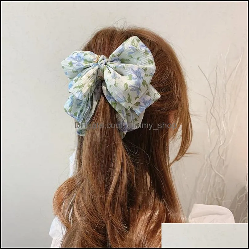 korea style hairpin sweet vertical clip cute chiffon floral bow banana clip ponytail holder women fashion hair accessories 366 q2