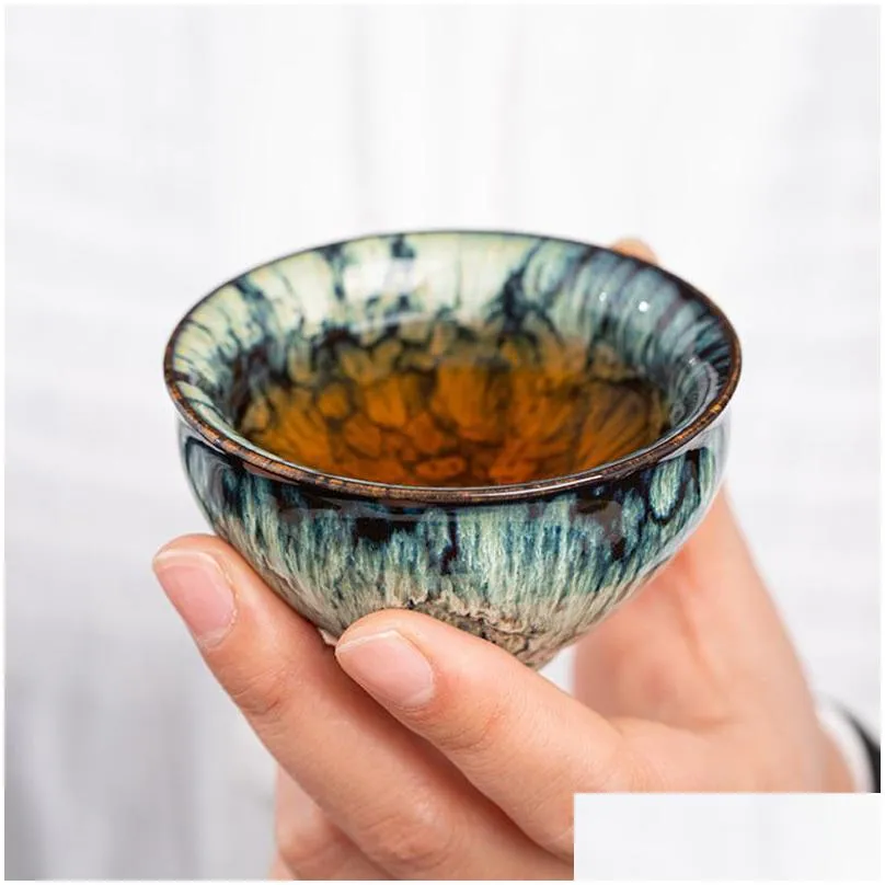 tea tools vintage multicolor kiln fambe ceramic teacup japanese style retro handmade cup temmoku glaze teaset home tea bowl master