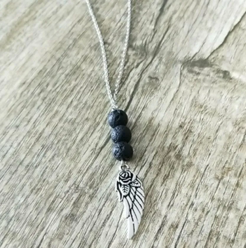 wings charms black lava diffuser pendant necklace volcanic rock bead diy aromatherapy  oil diffusers necklaces women jewelry