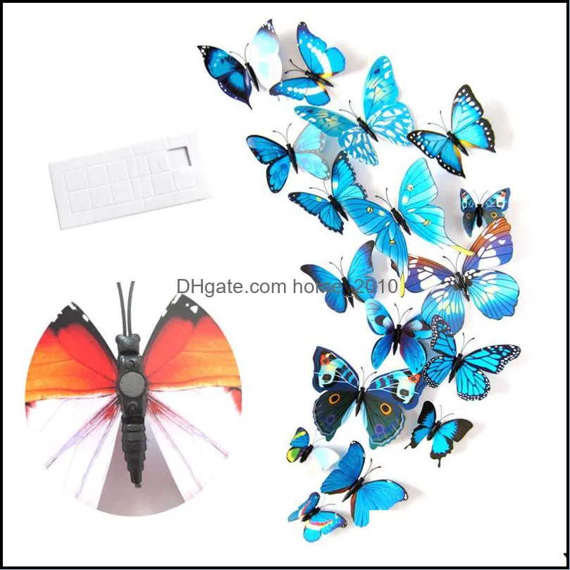 wholesale qualified wall stickers 12pcs decal sticker home decorations 3d butterfly rainbow pvc wallpaper for living room