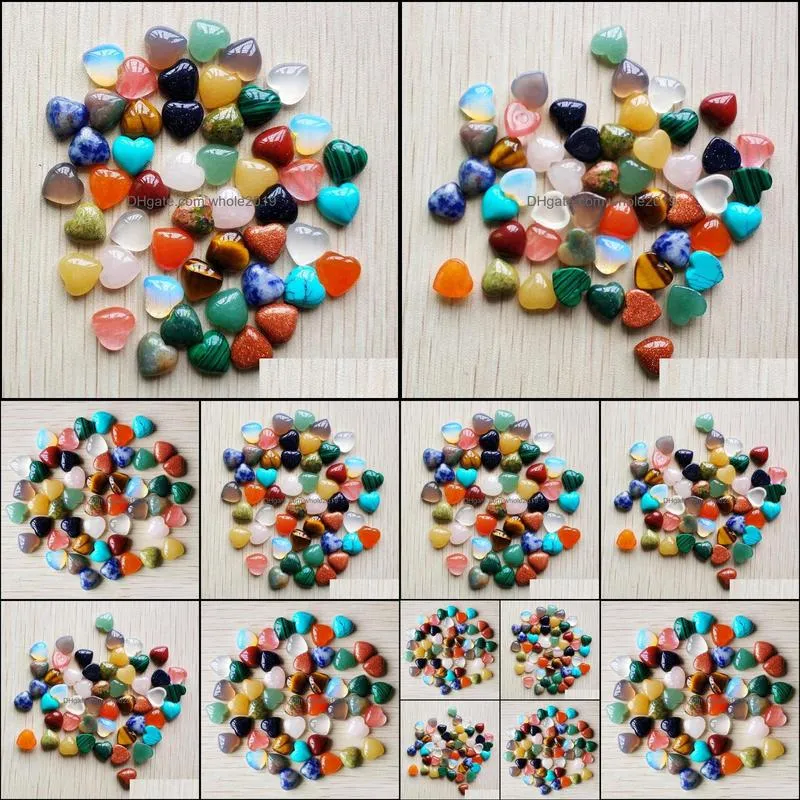 reiki 10mm heart quartz loose stone cab cabochons seven chakras beads for jewelry making healing crystal wholesale