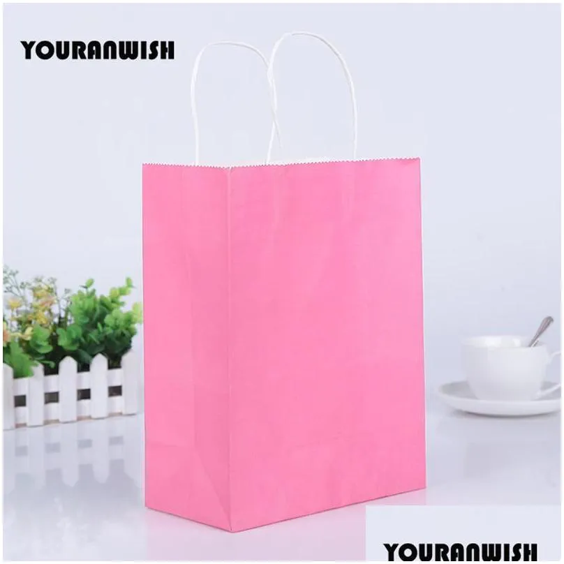 gift wrap 20pcs/lot white pink purple sky blue coffee kraft paper bag with handle wedding birthday party package bags