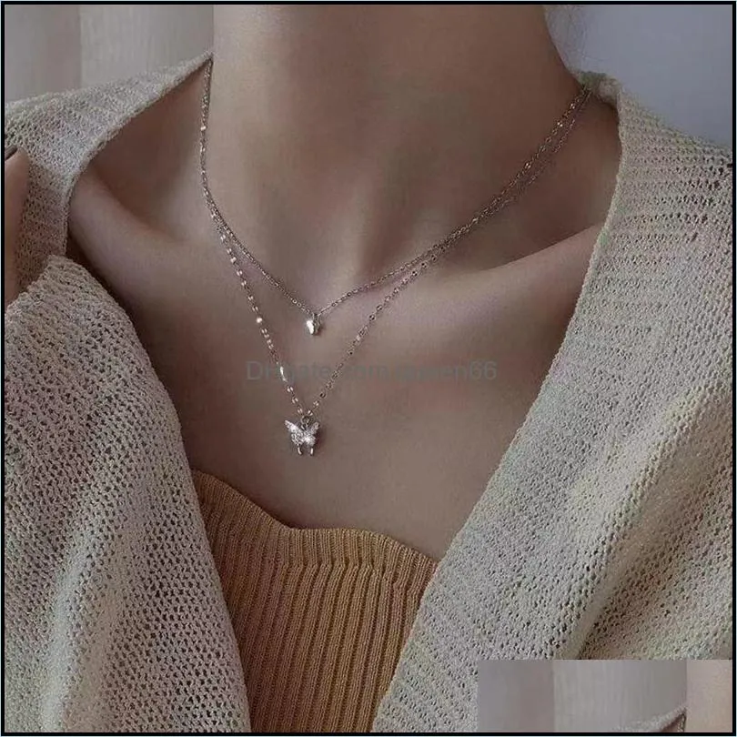 pendant necklaces dainty butterfly necklace for women punk silver color layered chain korean cute choker fashion jewelry 2022pendant