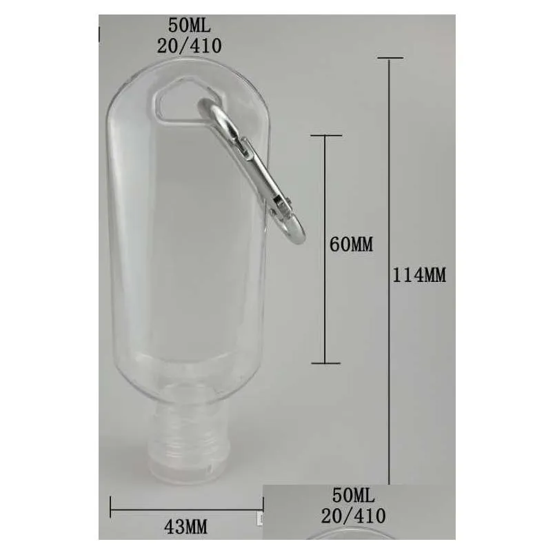 dhs fedex 50ml empty alcohol refillable bottle with key ring hook clear transparent plastic hand sanitizer bottle for travel